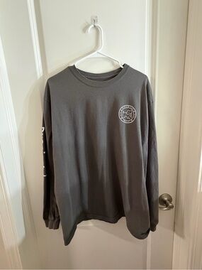 Charcoal Graphic Long-Sleeve Tee with White Chest Emblem